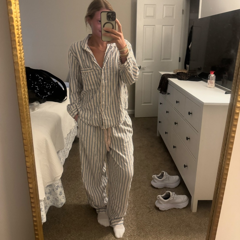 Victoria's Secret Striped Pajama Top in Blue and Pink